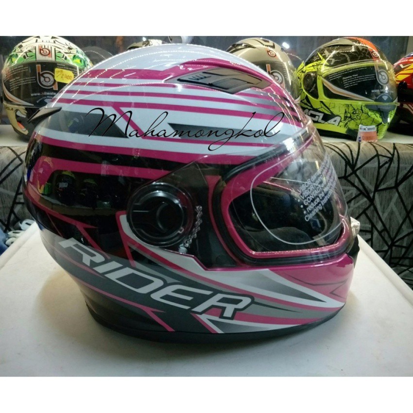หมวกกันน็อค RIDER VIPER แว่น 2 ชั้น NO.2 สีชมพู ขาว ดำ Size XL | Shopee ...