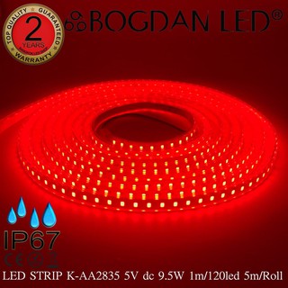 LED STRIP K-AA2835-120-RED DC-5V 9.5W/1M IP67 ยี่ห้อBOGDAN LED แอลอีดีไฟเส้นสำหรับตกแต่ง 600LED/5M 47.5W/5M Grade A