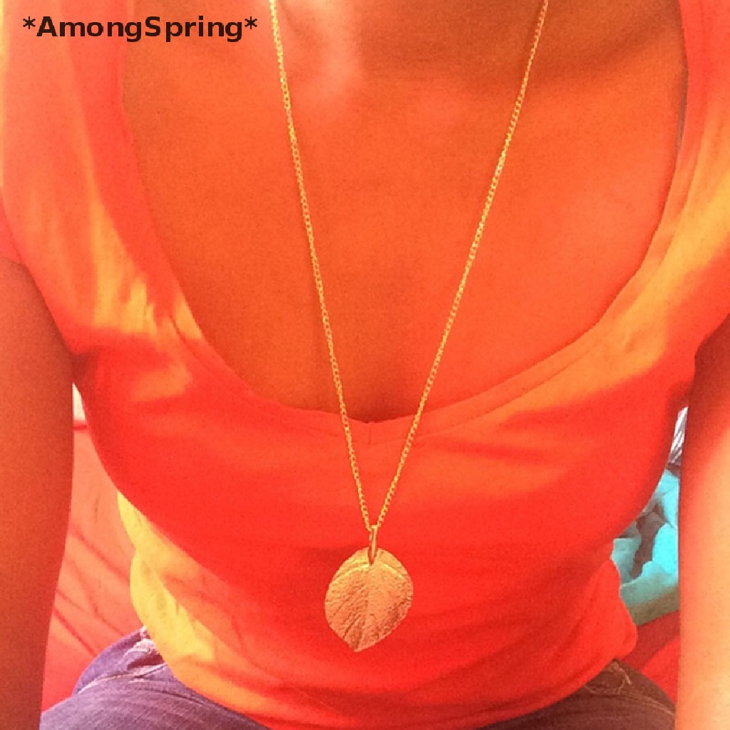 amongspring-ขายดี-สร้อยคอโซ่ยาว-จี้ใบไม้-สีทอง-แวววาว-สง่างาม