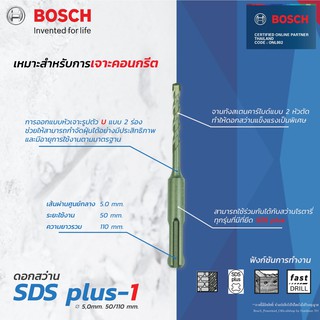 Bosch ดอกสว่าน SDS plus-1 (New S3)  ดอกสว่านโรตารี่ ดอกสว่าน ขนาด 5 mm.
