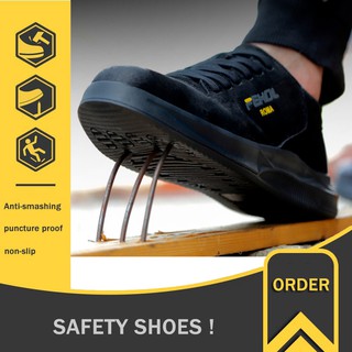 รูปภาพขนาดย่อของSafety shoes รองเท้าเซฟตี้ หนังแท้ หัวเหล็ก ระบายอากาศดี พื้นยางกันลื่น หัวเหล็ก พื้นเสริมแผ่นเหล็ก NO.8/BLลองเช็คราคา