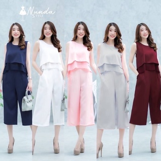 Fashion Young Set 2 ชิ้น เสื้อแขนกุดตัดต่อระบายชีฟอง มาพร้อมกางเกง เอวยางยืดหลัง 039