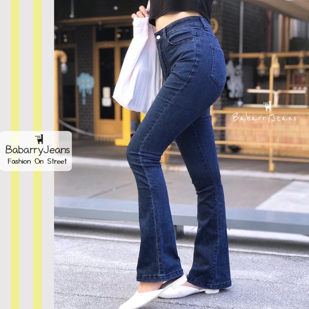 babarryjeans-ยีนส์ขาม้า-เอวสูง-วินเทจ-รุ่นคลาสสิค-ยีนส์ผ้ายืด-original-สียีนส์เข้ม