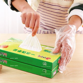 จัดเก็บ⊙ถุงมือแบบใช้แล้วทิ้งแบบถอดได้หนา 200 ชิ้นห้องครัวจัดเลี้ยงถุงมืออนามัยอาหารถุงมือฟิล์มใส