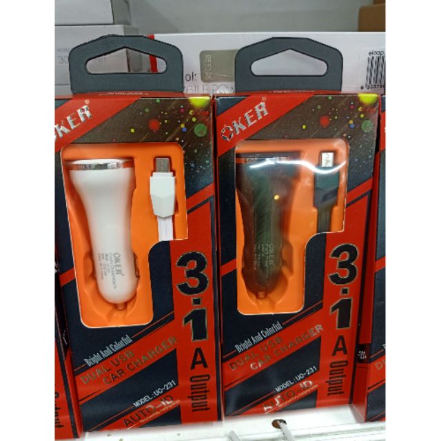 หัวชาร์ตในรถยนต์-2ช่อง-oker-car-usb-charger-usb-3-1a-uc-231-dual-usb