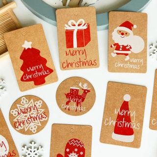 50PCS 7*4.5CM Merry Christmas Kraft Paper Tag Gift Decoration Size Label +Rope