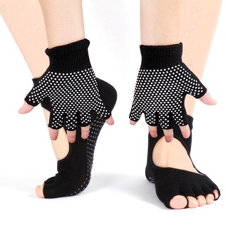 2Pairs ผู้หญิงผู้หญิงระบายอากาศโยคะกีฬาลื่นแบบถุงเท้าและถุงมือ