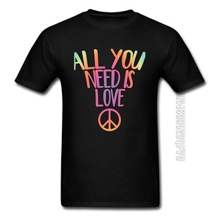 เสื้อยืดโอเวอร์ไซส์เสื้อยืดคอกลม ผ้าฝ้ายแท้ พิมพ์ลาย All You Need Is Love Peace แฟชั่นฤดูร้อน สําหรับผู้ชายS-3XL