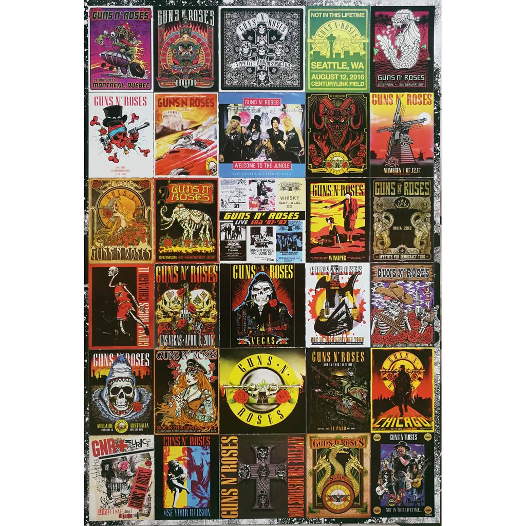 โปสเตอร์-ปก-วง-ดนตรี-ร็อค-guns-n-roses-cover-mix-poster-24-x35-inch-american-hard-rock-heavy-metal-band