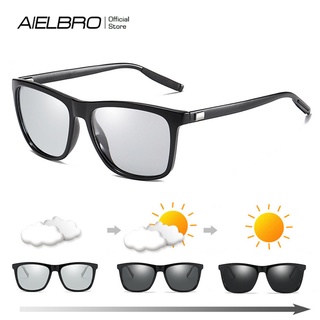 Aielbro เปลี่ยนสี กรอบสีเทา โฟโตโครมิก โพลาไรซ์ แว่นกันแดด ผู้ชาย สี่เหลี่ยม คลาสสิก กิ้งก่า เปลี่ยนสี เลนส์ แว่นตา