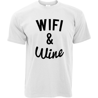 เสื้อยืดคอกลม ผ้าฝ้าย คุณภาพดี พิมพ์ลาย Novelty WiFi and Wine สไตล์เรโทร สําหรับผู้ชาย
