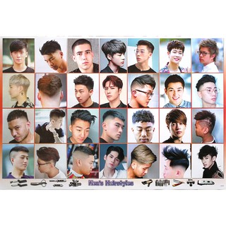 โปสเตอร์ ทรงผมชาย Mens Hairstyles Poster 24”x35” Inch Fashion Barber Salon Hairdresser v12