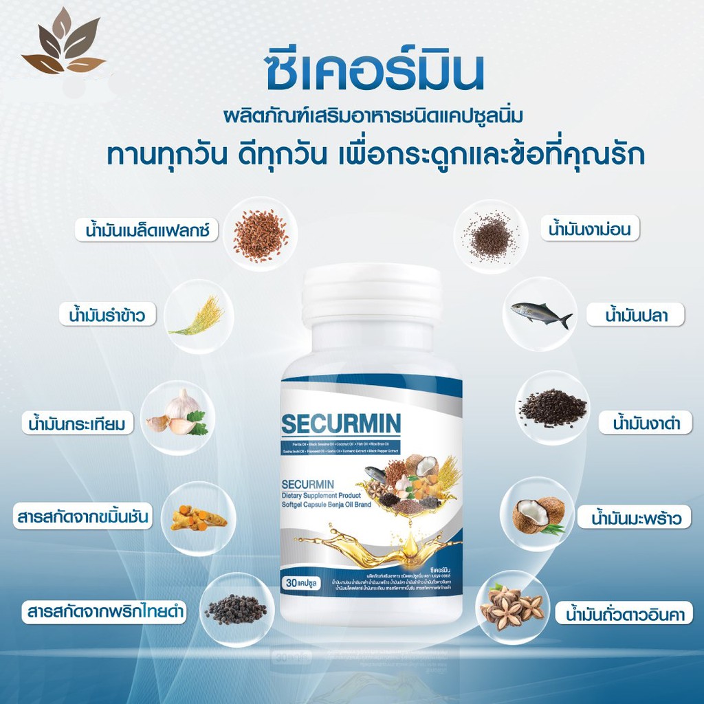 ภาพสินค้าเบญจออยล์ ซีเคอร์มิน (BENJA OIL SECURMIN) ผลิตภัณฑ์เสริมอาหารปรับสมดุลคอเลสเตอรอล น้ำมันสกัดเย็น 30 แคปซูล จากร้าน healthymedicare บน Shopee ภาพที่ 1