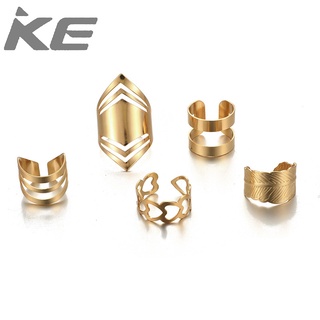 Korean version of the leaf heart-shaped geometric ring 5-piece set open ring joint ring simple