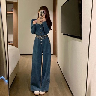 💥พร้อมส่ง 👗 จั๊มสูทยีนส์ขายาว ทรงหลวม ทรงลำลอง สไตล์ตะวันตก สำหรับผู้หญิง