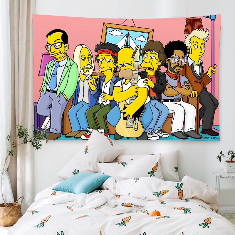 ที่อยู่ติดผนังภูมิทัศน์ผ้า-simpsonsในพื้นหลังผ้าพรมพรมห้องนอนห้องนั่งเล่นถ่ายภาพสดผ้าตกแต่ง