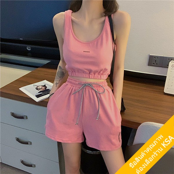 ภาพสินค้าKSA ชุดเซ็ตเอวลอย เสื้อกล้ามครอป+กางเกงขาสั้นขากว้าง ชุดเซตเกาหลี 2 ชิ้น ชุดกีฬาผู้หญิง ชุดออกกําลังกายผู้หญิง ลายปัก จากร้าน ksaluluth บน Shopee ภาพที่ 5