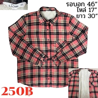 เสื้อลายสก็อตE.Lunaเสื้อบุขนกันหนาว(ของแท้มือ2สภาพ9/10)