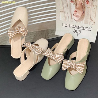 Hot sale / spot 🍭🚀คนเกียจคร้าน, ส้นหนา, ส้นสูง, พื้นแบน, รองเท้าแตะแบบครึ่งตัว Baotou ที่เข้าได้กับทุกชุด, รองเท้าแตะข