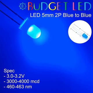 LED 5mm 2P Blue to Blue สีน้ำเงิน แอลอีดีซุปเปอร์ไบร์ทหลอดใส ความสว่างสูง ความร้อนต่ำ( 20 ชิ้น : 50 ชิ้น : 100 ชิ้น )