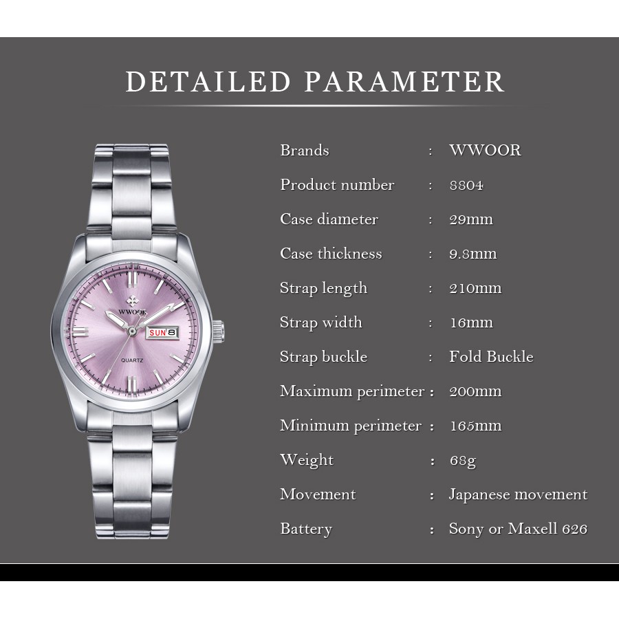ภาพสินค้าWWOOR นาฬิกาข้อมือผู้หญิง นาฬิกาควอตซ์ กันน้ำ กันน้ำ แฟชั่นสำหรับผู้หญิง-8804 จากร้าน wwoor.th บน Shopee ภาพที่ 7