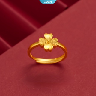 แหวนทองเหลือง ชุบทอง ลายใบโคลเวอร์นําโชค หรูหรา เครื่องประดับ สําหรับงานแต่งงาน งานเลี้ยง ของขวัญ [CAN]