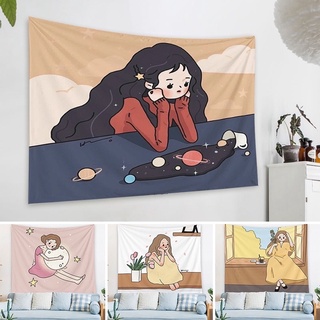 พร้อมส่ง🇹🇭ผ้าติดผนังลายหญิงสาว M 73x95 cm. ผ้าแขวนผนัง ผ้าติดตกแต่งผนัง ตกแต่งห้อง