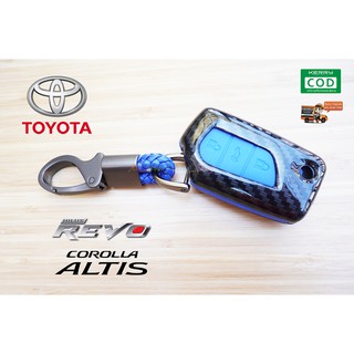 ซองหนังกุญแจรถยนต์ ซองหนังแท้ ซองรีโมท เคสกุญแจหนังแท้ TOYOTA REVO / ALTIS (ซิลิโคนกลางสีน้ำเงิน)