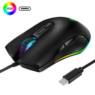 เมาส์เล่นเกม Type-C แบบมีสาย 3200 DPI RGB มีไฟแบ็คไลท์ สีสันสดใส สําหรับสํานักงาน พีซี แล็ปท็อป