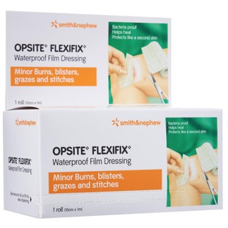 Opsite Flexifix 10cmx1m แผ่นฟิล์มใสกันน้ำชนิดม้วน แผลไฟไหม้ แผลถูกของมีคม