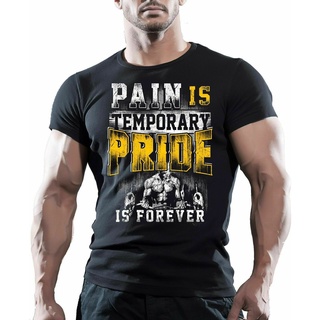 คอลูกเรือเสื้อยืด พิมพ์ลาย L Pain Is Temporary Pride Is Forever สีดํา สําหรับผู้ชายS-5XL