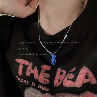 Blue Bear Geometric Necklace Earrings Set Style Simple Personality Clavicle Chain Ear Buckles Temperament Necklace Earri