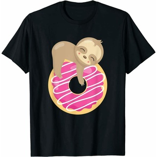 [S-5XL]เสื้อยืด พิมพ์ลาย Sloth On Donut แฟชั่นสําหรับผู้ชาย 927335