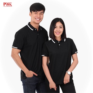 สินค้า เสื้อโปโล สีดำ ขลิบขาว PK095 - PMK  Polomaker