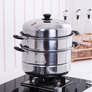 Stainless steel steamer 4081 ซึ้งหม้อนึ่งอเนกประสงค์ ซึ้งสแตนเลส แบบฝาใส3ชั้น 28CM หม้อนึ่ง หม้อสุกี้ หรือหม้อสุกี้3in1