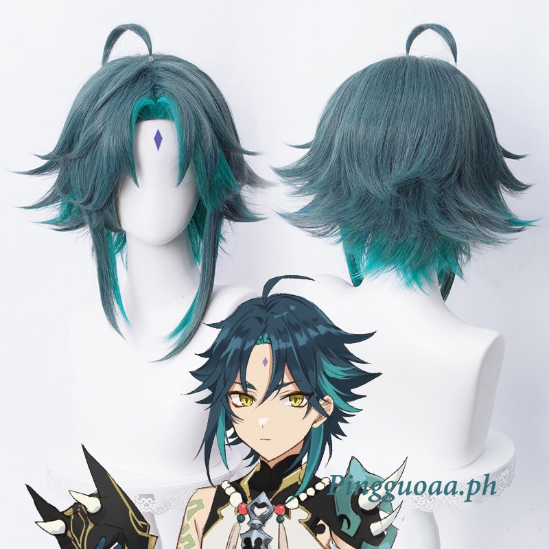 Genshin Impact Xiao Cosplay 40cm Green Mixed Wig Cosplay Anime Cosplay