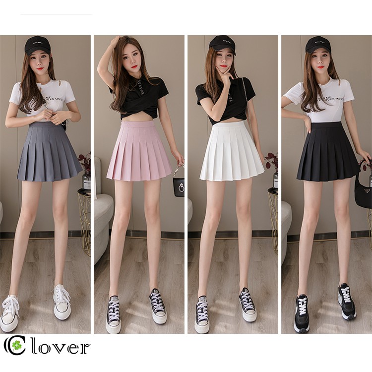 ภาพหน้าปกสินค้าพร้อมส่งจากไทย กระโปรงเทนนิสสีพื้น มีซับใน Solid color pleated skirt 0323