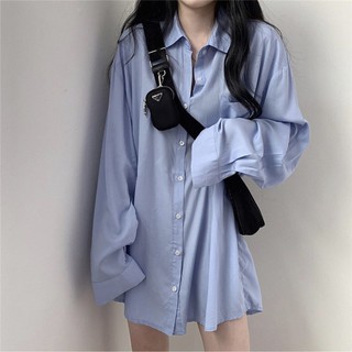 CHUUCHOP_พร้อมส่ง(C6698) ☀️🏖🐬 Blueming shirts เสื้อเชิ้ตแขนยาว over-size มี2สี