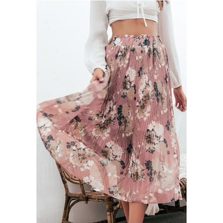‼️SALE‼️พร้อมส่ง Simplee Bohemian Floral Pleated Summer Skirt