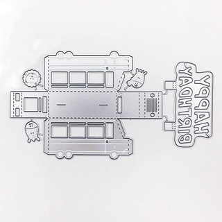 Happy Bus แผ่นแม่แบบโลหะ ตัดลายนูน รูปรถบัส สําหรับตกแต่งสมุดภาพ อัลบั้ม DIY ☆Dysunbey