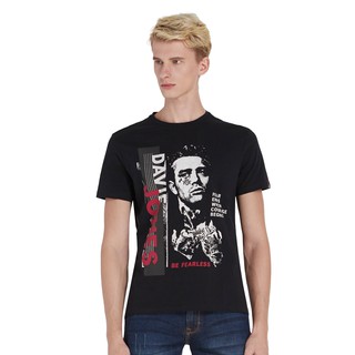 【hot sale】DAVIE JONES เสื้อยืดพิมพ์ลาย สีดำ Graphic Print T-Shirt in black TB0172BK