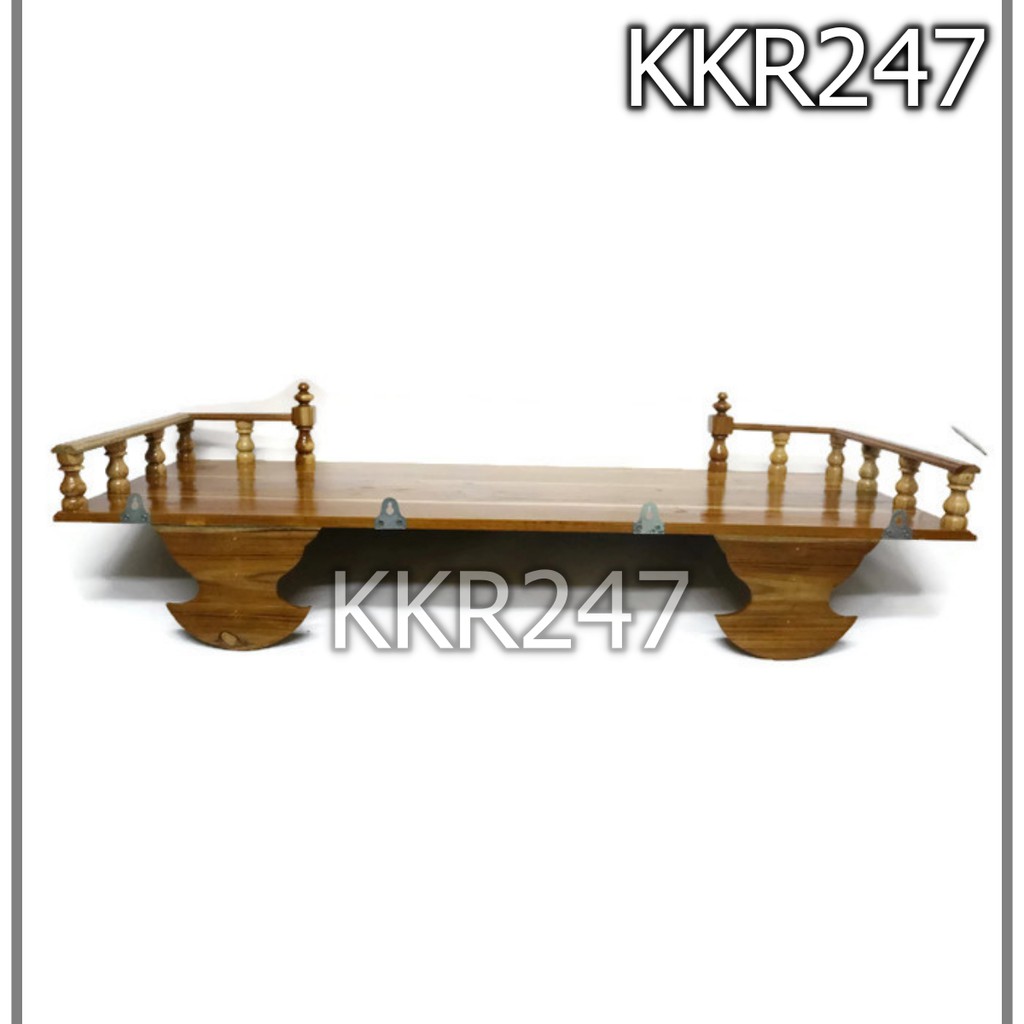 kkr247-หิ้งพระไม้สัก-เหลี่ยม-หิ้งวางพระติดผนัง-ขนาด-100-ซม-สีเคลือบ