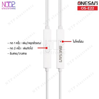 ภาพขนาดย่อของภาพหน้าปกสินค้าONESAM รุ่น OS-E22 (สินค้าไม่เเถมกล่อง) หูฟังสเตอริโอ สำหรับอุปกรณ์หัวแจ๊ค 3.5 มม. 100% รับประกัน 1 ปี จากร้าน nattatpong บน Shopee ภาพที่ 4