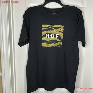 u00a0HUF Worlide Foliage Box Short Sleeve Mens Black Tee T Shirt Large Black ผู้ชาย เสื้อยืด ดพิมพ์ลาย เสื้อยืดผ้าฝ้าย