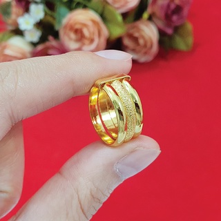 แหวนทอง แหวนกิ๊บ 3 วงซ้อนกัน แหวนเกลี้ยงสลับจิกลาย แหวนทองเหลืองแท้ ใส่แทนแหวนทองแท้ได้ ชุบเศษทอง ทองไมครอน เสริมดวงเสริ