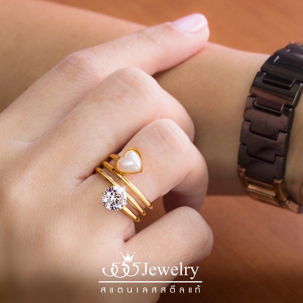 555jewelry-แหวนสแตนเลส-ดีไซน์แหวนเกลียว-ประดับเพชร-cz-และเปลือกมุก-รุ่น-mnc-r853-แหวนผู้หญิง-แหวนแฟชั่นผู้หญิง-r32