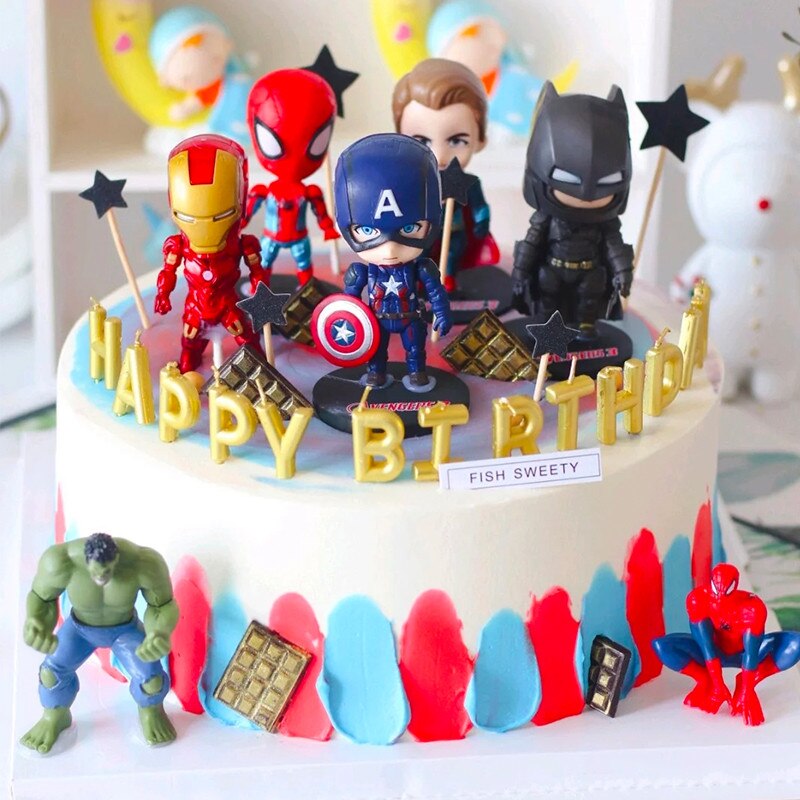 โมเดลฟิกเกอร์-spiderman-iron-man-bat-he-avengers-justice-league-alliance-anak-patung-ของเล่นสําหรับเด็ก-6-ชิ้น-ต่อชุด