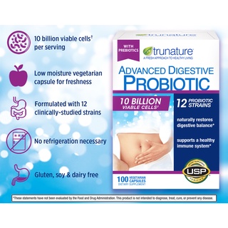 Exp:10/24 Trunature Advanced Digestive Probiotic 100 Capsules exp 10/24