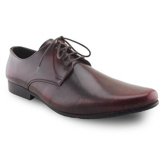BROWN STONE LEATHER SHOES DERBY EUROPEAN BRUSH OFF BURGUNDY