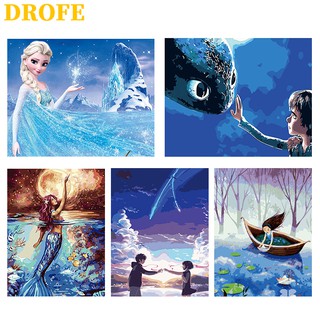 DROFE ภาพวาดระบายสีตามตัวเลข DIY ลายภาพเคลื่อนไหว สำหรับตกแต่งบ้าน ขนาด 50X40 ซม.